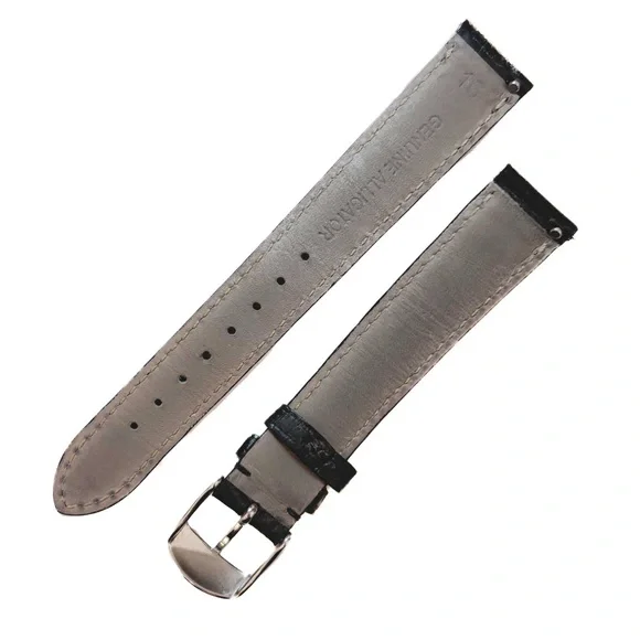New auth Michele 16mm leather watch strap 16mm Black Embossed Alligator Leather Strap MS16AA830001  main image 4